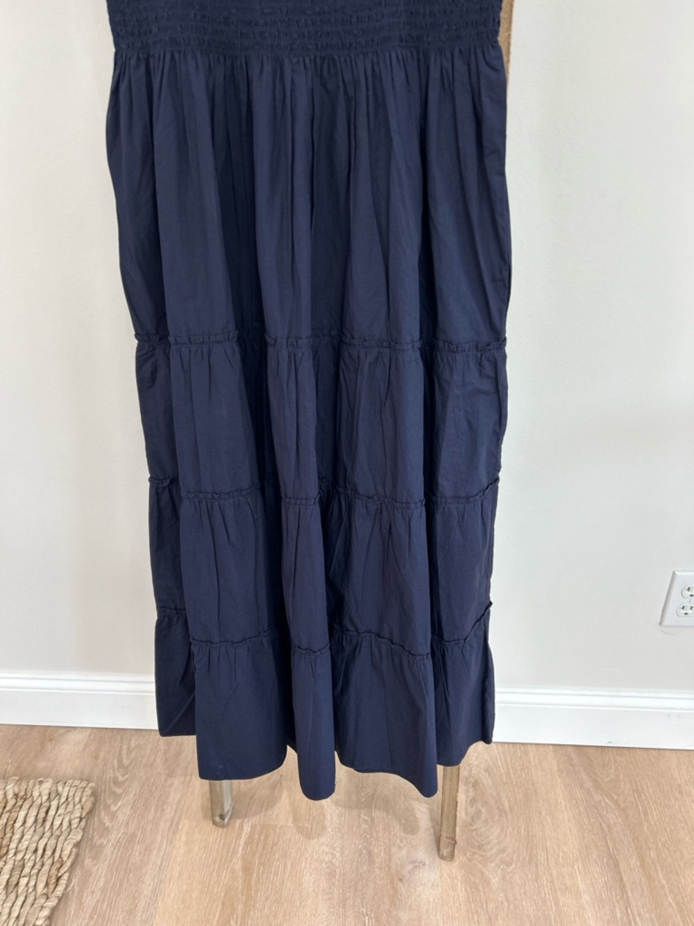 Quince Blue Organic Cotton Smocked Midi Dress Tiered Ruffle Boho Size XL NWT - Picture 6 of 9